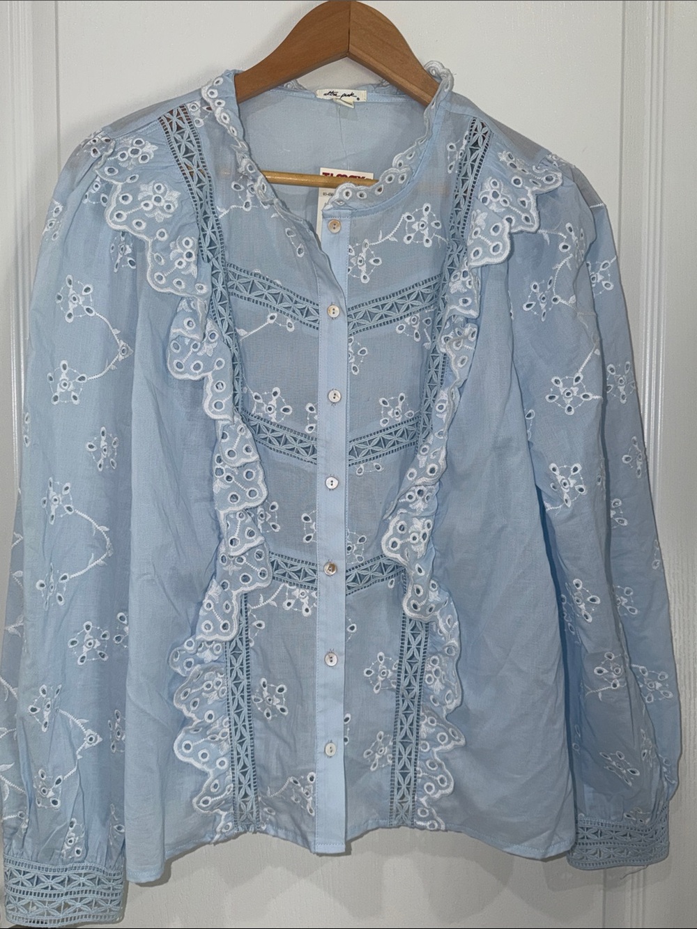 Ultra Pink Light Blue Embroidered Eyelet Button-Down Shirt
